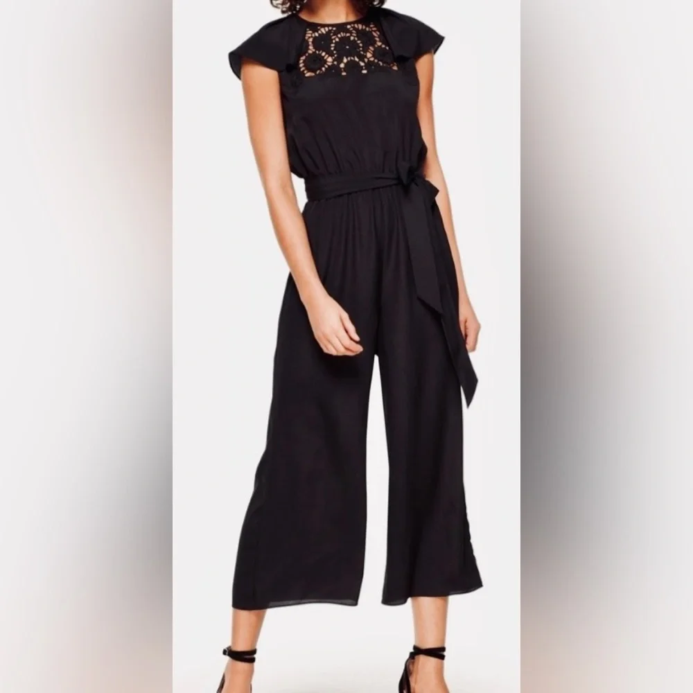 Kate Spade Embroidered Lace Yoke Cropped Jumpsuit